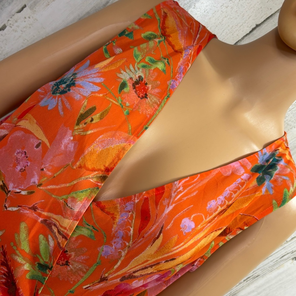 Calvin Klein Floral Orange Sleeveless High Low Maxi Dress - Picture 4 of 10